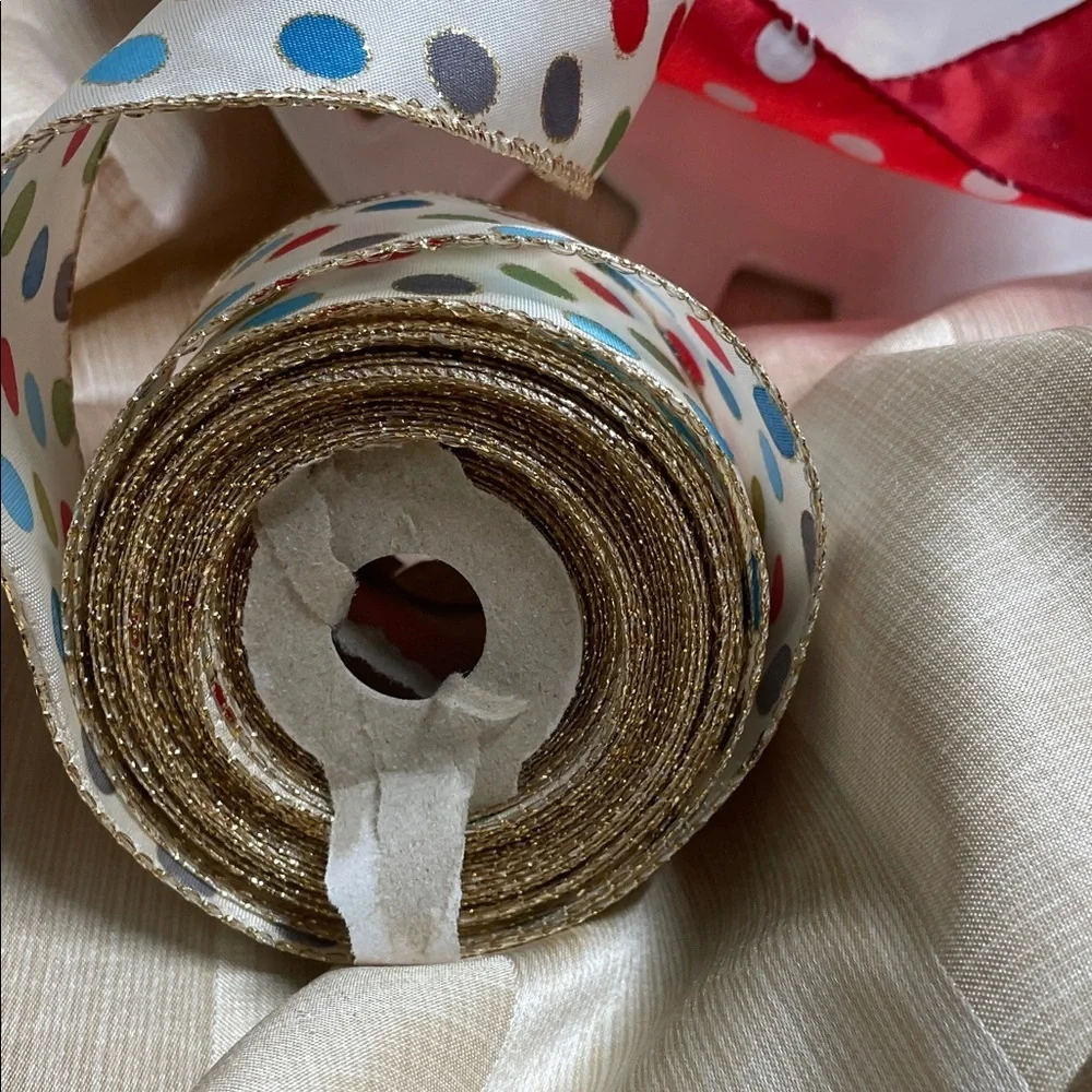 Southern Living At Home Polka Dot Wired Ribbon Set - Red, Blue, Green